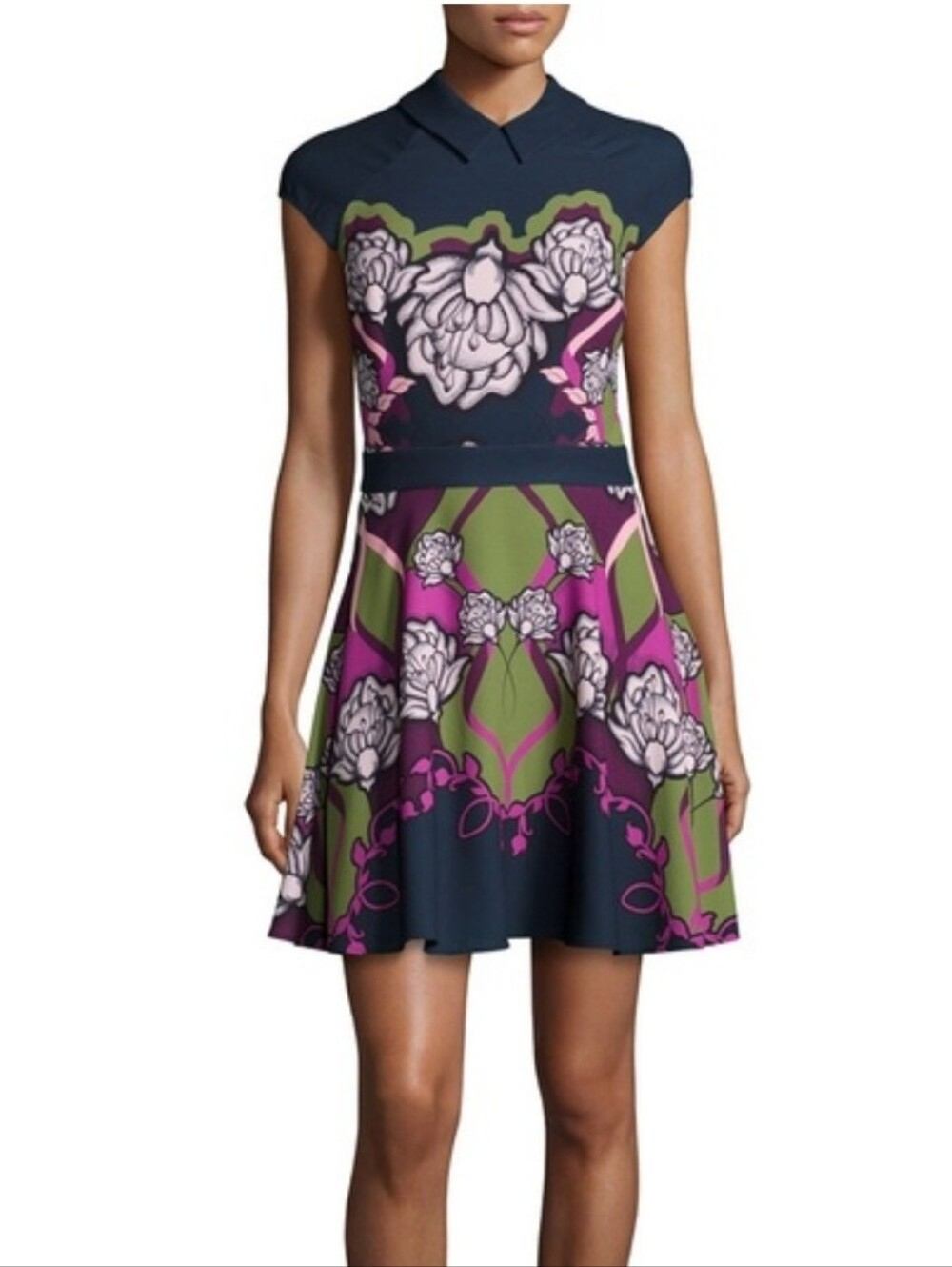 Ted Baker Daywin Navy Floral Fit-and-Flare Midi Dress